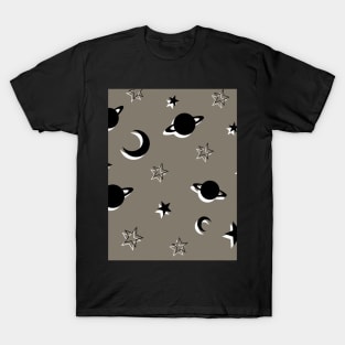 Saturn, Stars and Moons Pattern T-Shirt